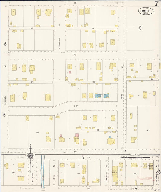 Sanborn Fire Insurance Map from Emmett, Gem County, Idaho (1917), Sheet #0007 - Historic Sanborn Fire Insurance Map Print, vintage old map wall art, antique decor, genealogy gift, Idaho Idaho map