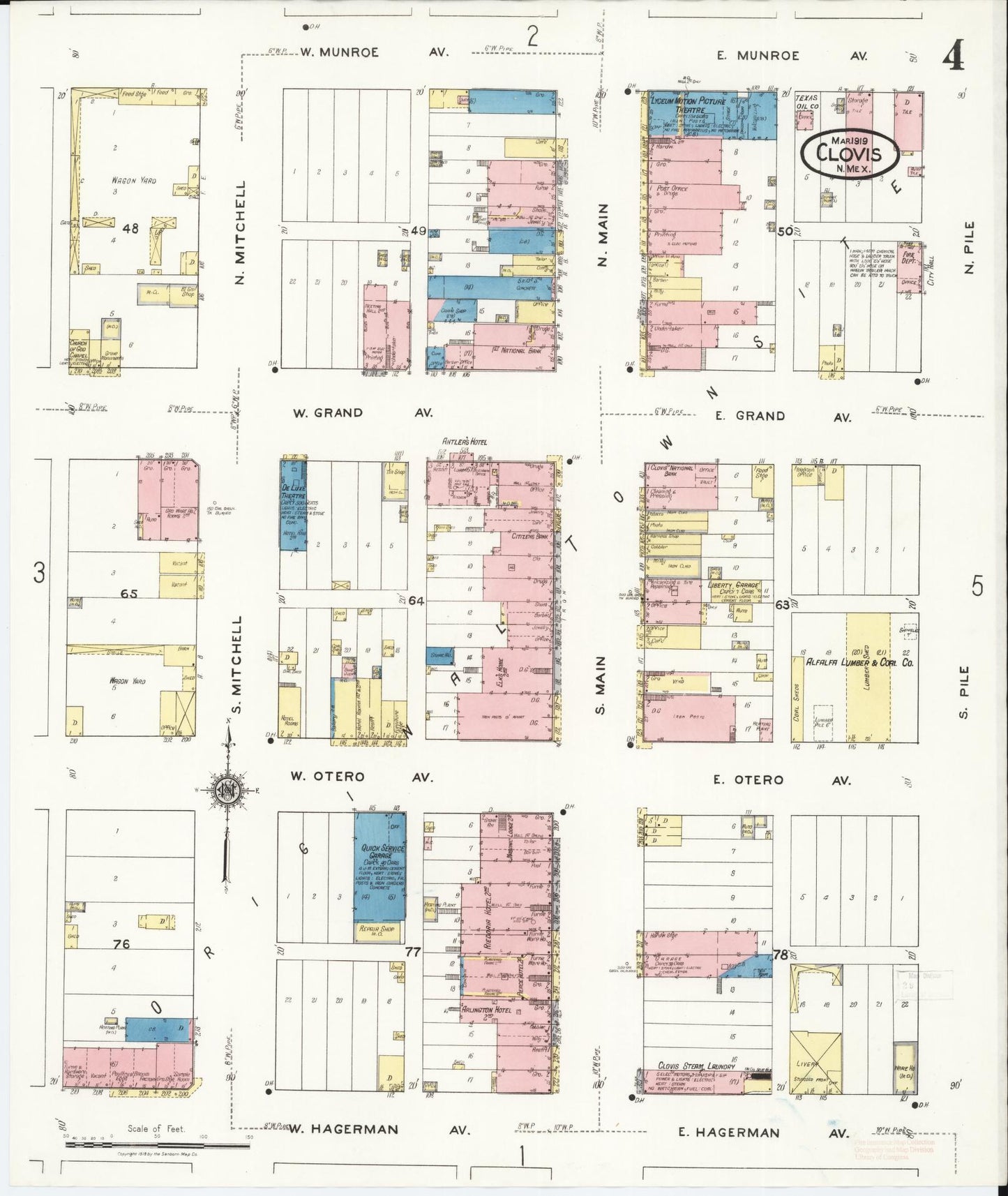 Sanborn Fire Insurance Map from Clovis, Curry County, New Mexico (1919), Sheet #0004 - Historic Sanborn Fire Insurance Map Print, vintage old map wall art, antique decor, genealogy gift, New Mexico New Mexico map