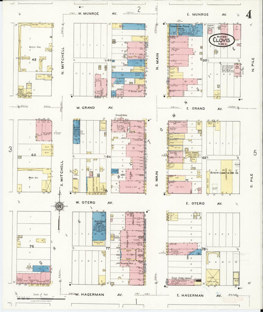 Sanborn Fire Insurance Map from Clovis, Curry County, New Mexico (1919), Sheet #0004 - Historic Sanborn Fire Insurance Map Print, vintage old map wall art, antique decor, genealogy gift, New Mexico New Mexico map