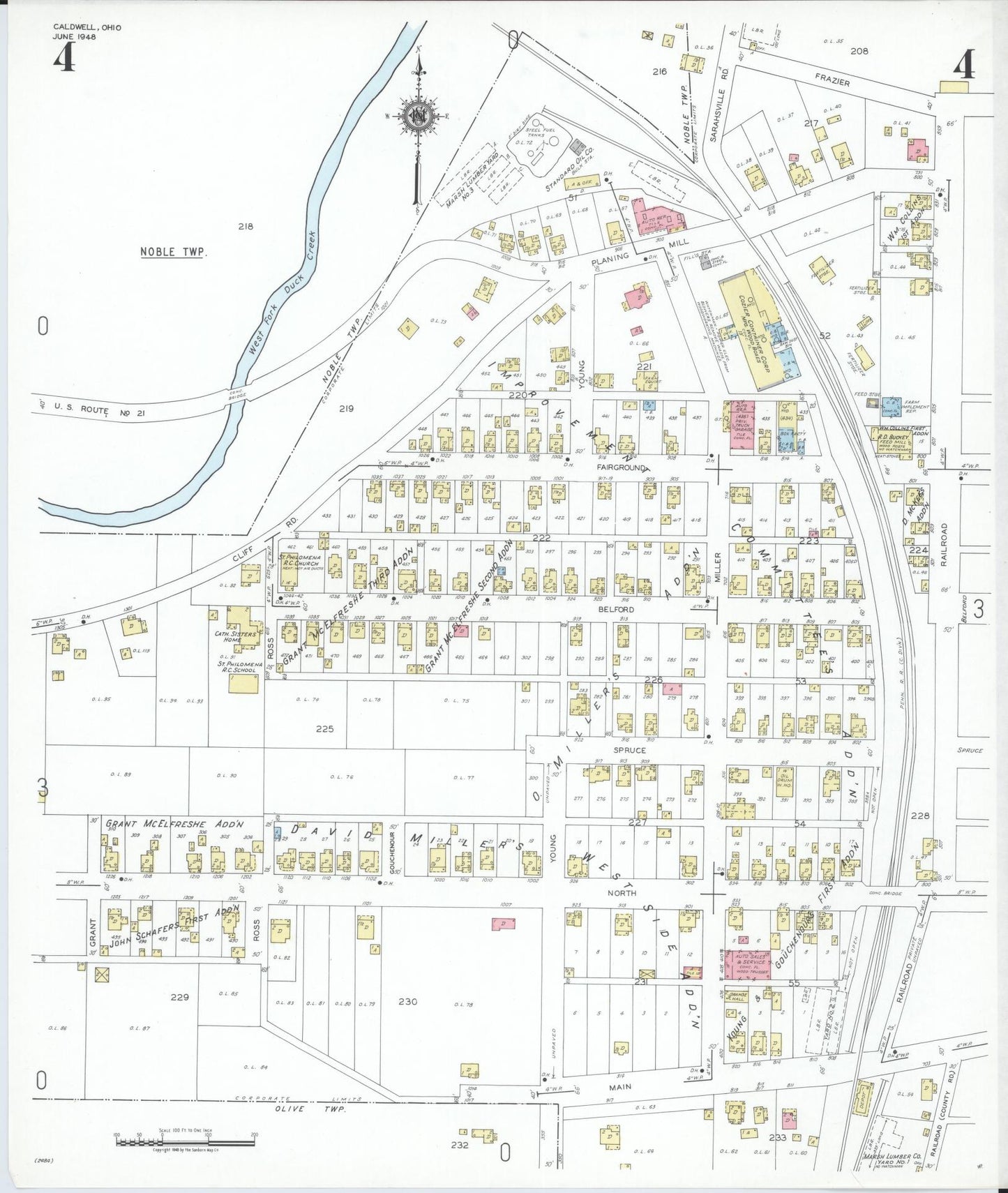 Sanborn Fire Insurance Map from Caldwell, Noble County, Ohio (1948), Sheet #0004 - Historic Sanborn Fire Insurance Map Print, vintage old map wall art, antique decor, genealogy gift, Ohio Ohio map