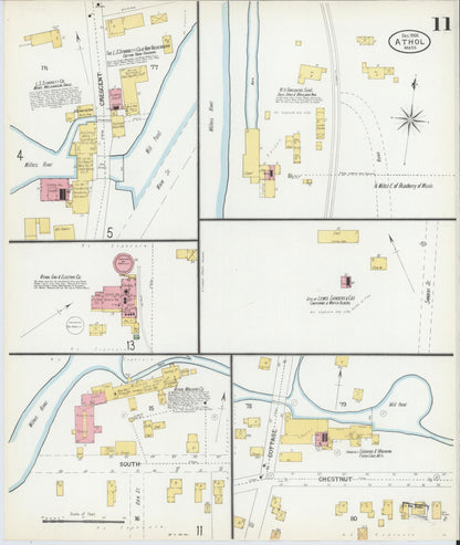 Sanborn Fire Insurance Map from Athol, Worcester County, Massachusetts (1900), Sheet #0011 - Historic Sanborn Fire Insurance Map Print, vintage old map wall art, antique decor, genealogy gift, Massachusetts Massachusetts map