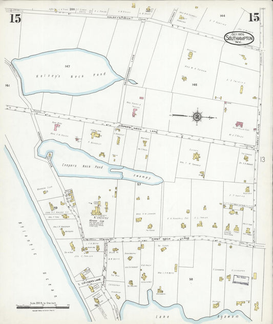 Sanborn Fire Insurance Map from Southampton, Suffolk County, New York (1926), Sheet #0015 - Historic Sanborn Fire Insurance Map Print, vintage old map wall art, antique decor, genealogy gift, New York New York map