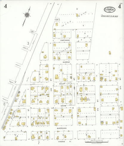 Sanborn Fire Insurance Map from Conroe, Montgomery County, Texas (1923), Sheet #0004 - Complete Map Set gallery image, historic Sanborn map, vintage wall art, Texas Texas