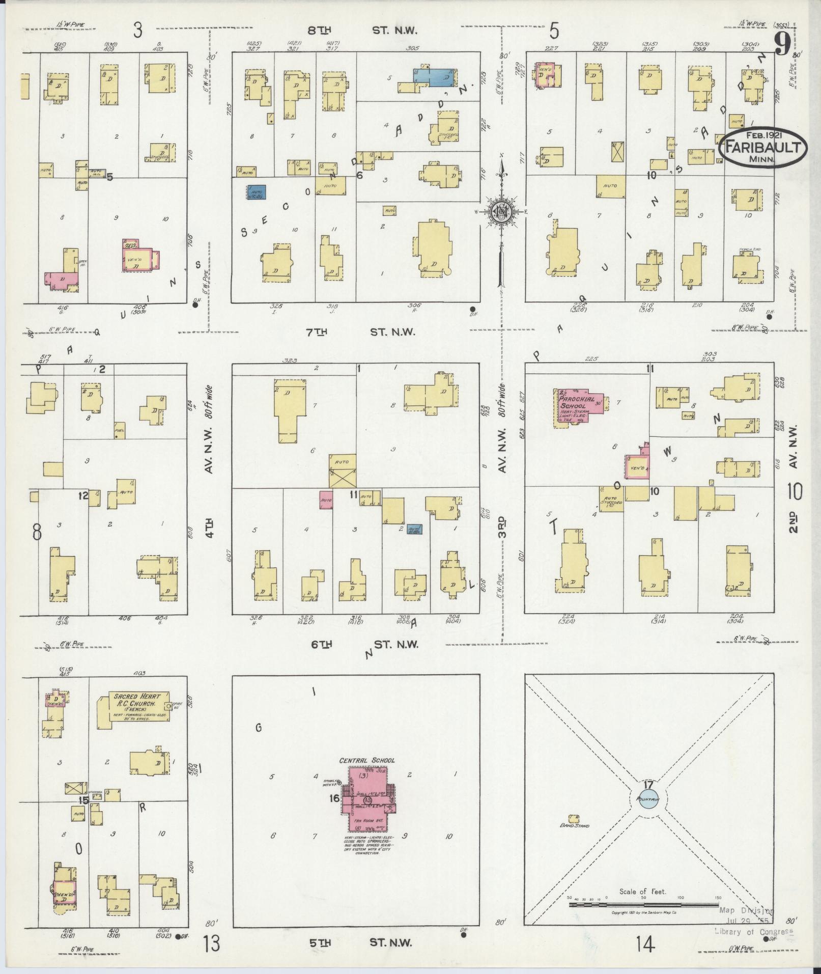 Sanborn Fire Insurance Map from Faribault, Rice County, Minnesota (1921), Sheet #0009 - Complete Map Set gallery image, historic Sanborn map, vintage wall art, Minnesota Minnesota