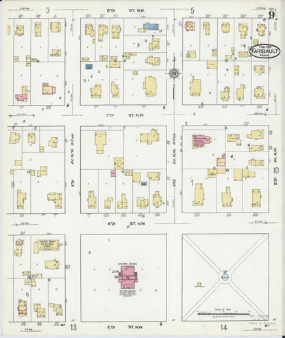 Sanborn Fire Insurance Map from Faribault, Rice County, Minnesota (1921), Sheet #0009 - Complete Map Set gallery image, historic Sanborn map, vintage wall art, Minnesota Minnesota