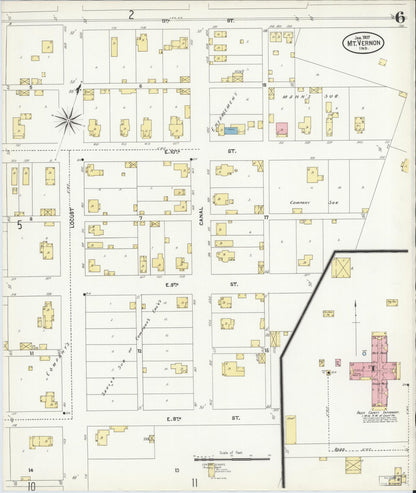 Sanborn Fire Insurance Map from Mount Vernon, Posey County, Indiana (1907), Sheet #0006 - Historic Sanborn Fire Insurance Map Print, vintage old map wall art, antique decor, genealogy gift, Indiana Indiana map