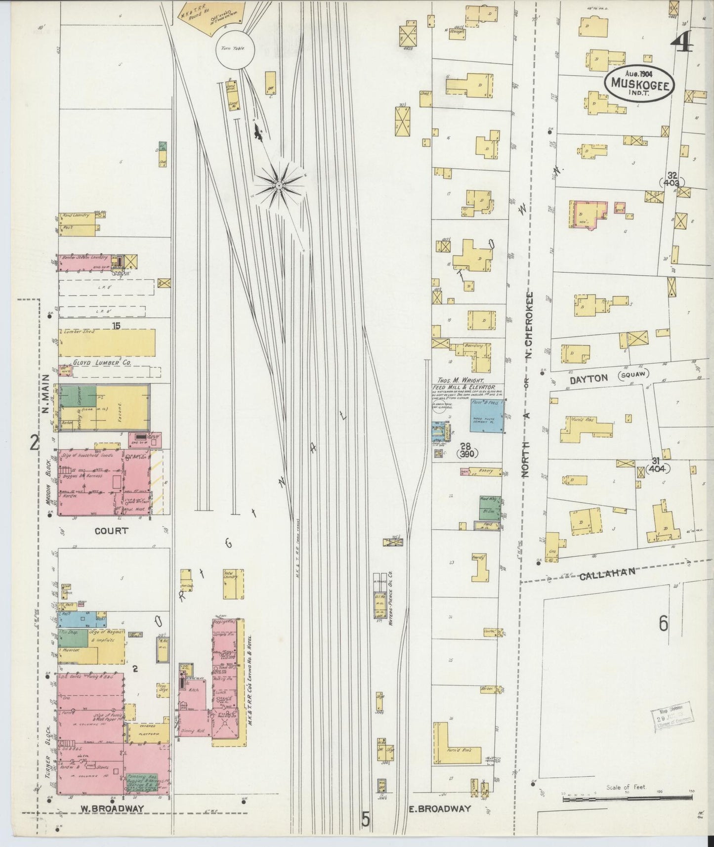 Sanborn Fire Insurance Map from Muskogee, Muskogee County, Oklahoma (1904), Sheet #0004 - Complete Map Set gallery image, historic Sanborn map, vintage wall art, Oklahoma Oklahoma