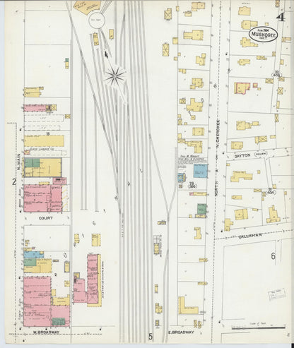 Sanborn Fire Insurance Map from Muskogee, Muskogee County, Oklahoma (1904), Sheet #0004 - Complete Map Set gallery image, historic Sanborn map, vintage wall art, Oklahoma Oklahoma