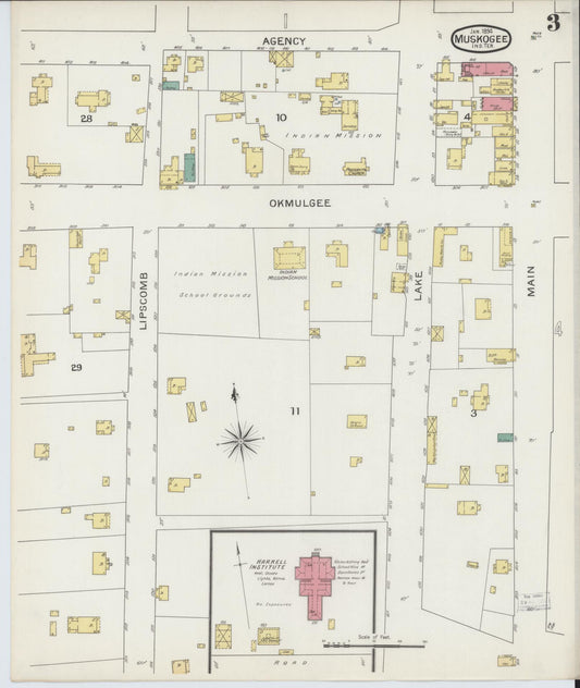 Sanborn Fire Insurance Map from Muskogee, Muskogee County, Oklahoma (1894), Sheet #0003 - Historic Sanborn Fire Insurance Map Print, vintage old map wall art, antique decor, genealogy gift, Oklahoma Oklahoma map