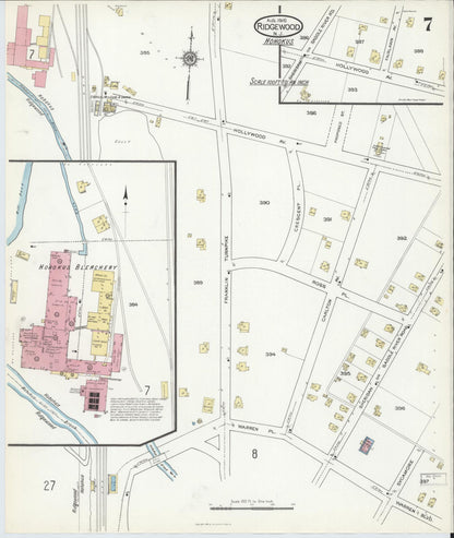 Sanborn Fire Insurance Map from Ridgewood, Bergen County, New Jersey (1916), Sheet #0007 - Complete Map Set gallery image, historic Sanborn map, vintage wall art, New Jersey New Jersey
