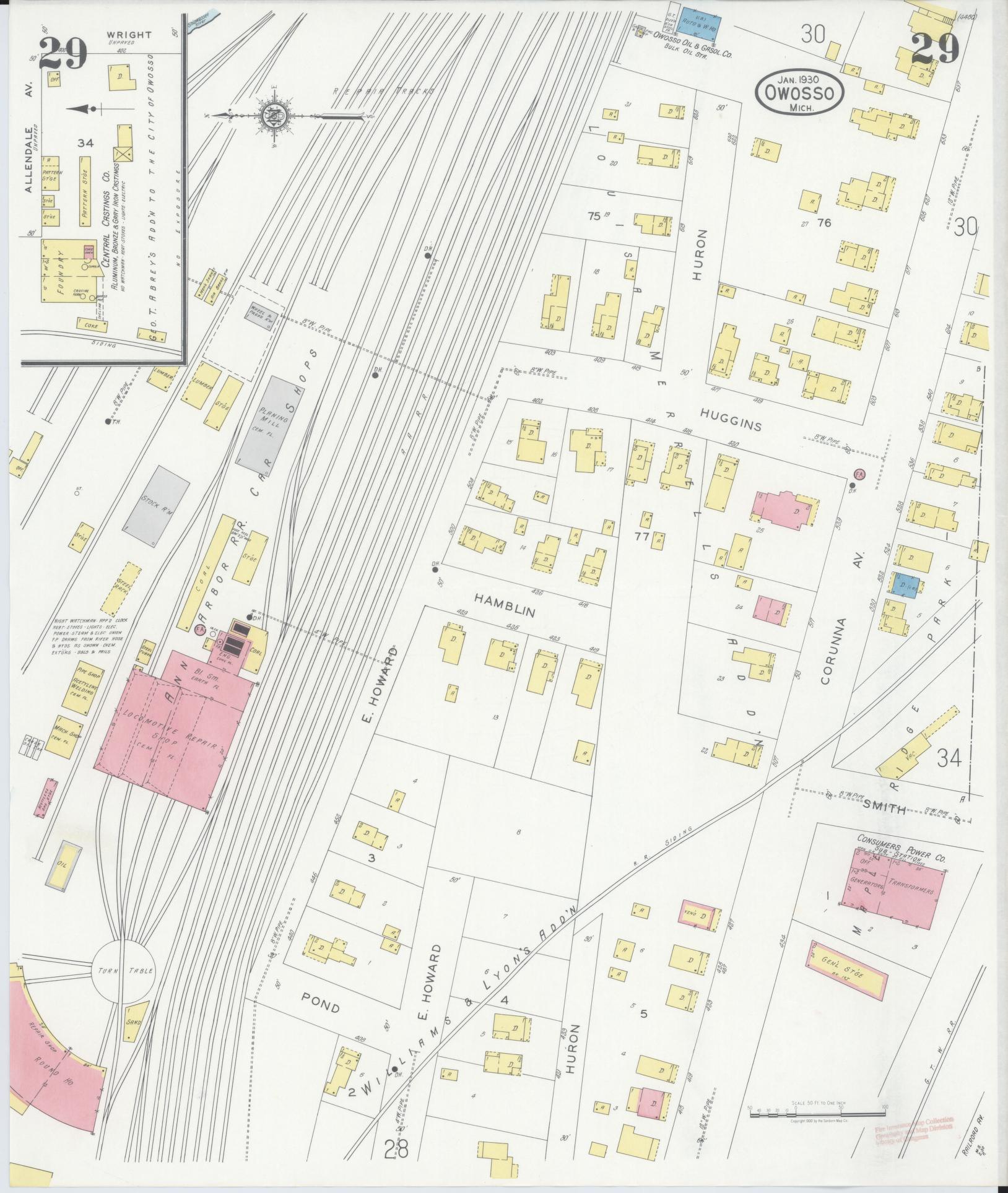 Sanborn Fire Insurance Map from Owosso, Shiawassee County, Michigan (1930), Sheet #0029 - Complete Map Set gallery image, historic Sanborn map, vintage wall art, Michigan Michigan