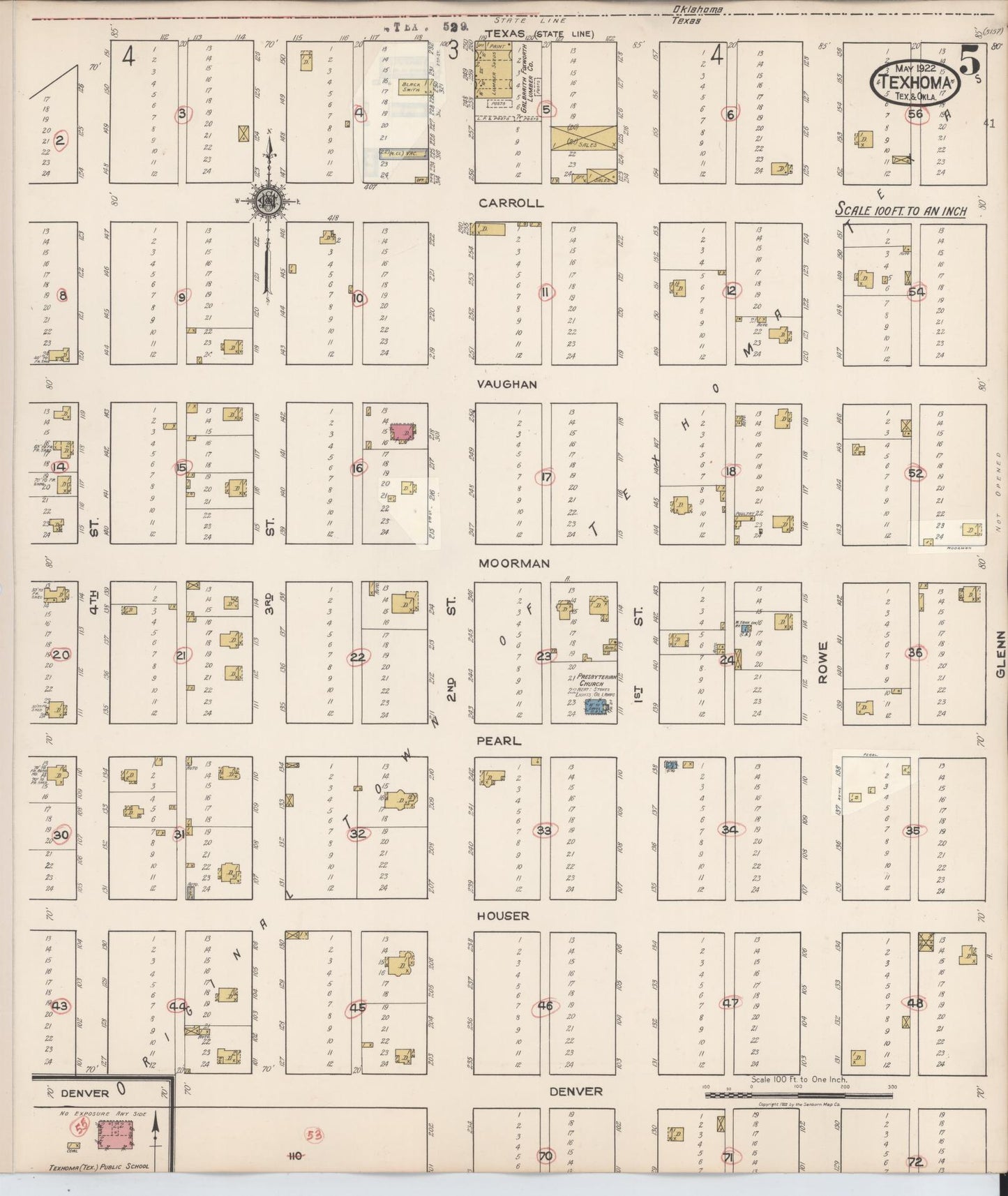 Sanborn Fire Insurance Map from Texhoma, Texas County, Oklahoma and Sherman County, Texas, Texas (1930), Sheet #0005 - Historic Sanborn Fire Insurance Map Print, vintage old map wall art, antique decor, genealogy gift, Oklahoma Oklahoma map