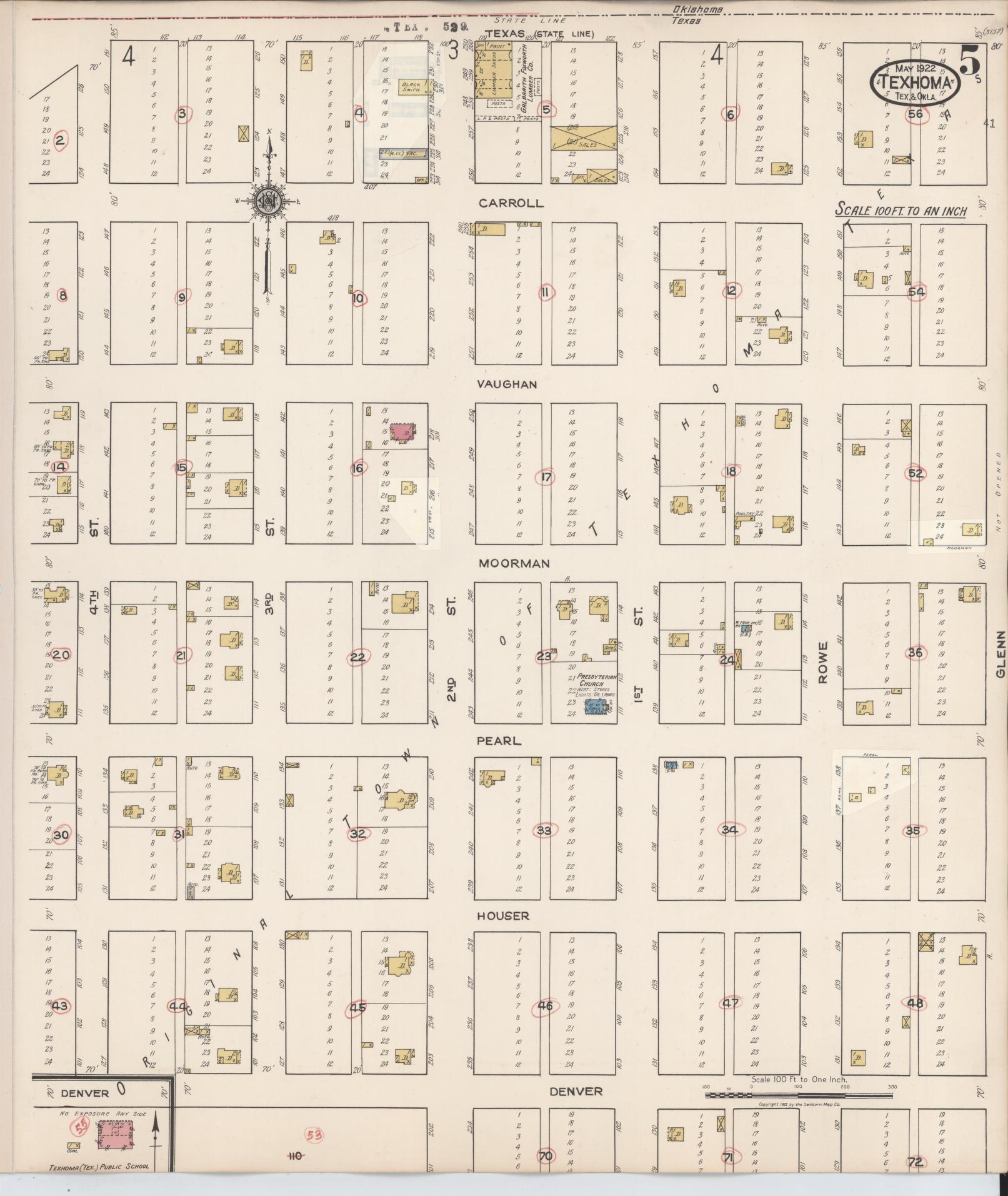 Sanborn Fire Insurance Map from Texhoma, Texas County, Oklahoma and Sherman County, Texas, Texas (1930), Sheet #0005 - Historic Sanborn Fire Insurance Map Print, vintage old map wall art, antique decor, genealogy gift, Oklahoma Oklahoma map