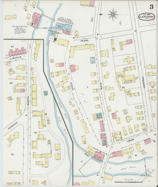 Sanborn Fire Insurance Map from Claremont, Sullivan County, New Hampshire (1894), Sheet #0003 - Historic Sanborn Fire Insurance Map Print, vintage old map wall art, antique decor, genealogy gift, New Hampshire New Hampshire map
