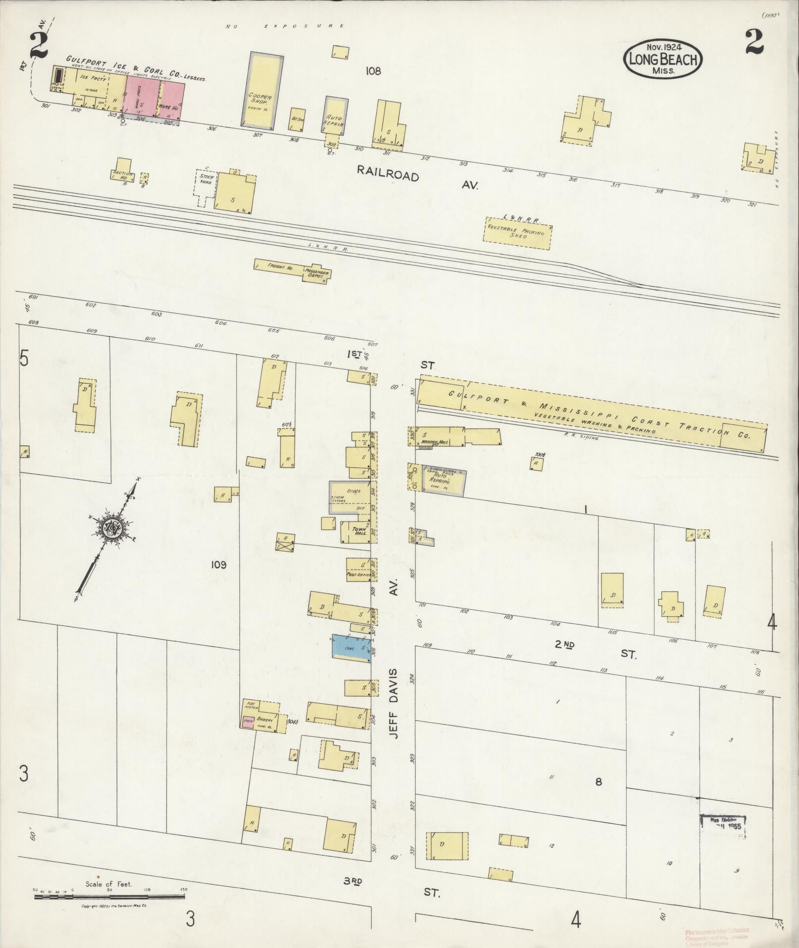 Sanborn Fire Insurance Map from Long Beach, Harrison County, Mississippi (1924), Sheet #0002 - Historic Sanborn Fire Insurance Map Print, vintage old map wall art, antique decor, genealogy gift, Mississippi Mississippi map