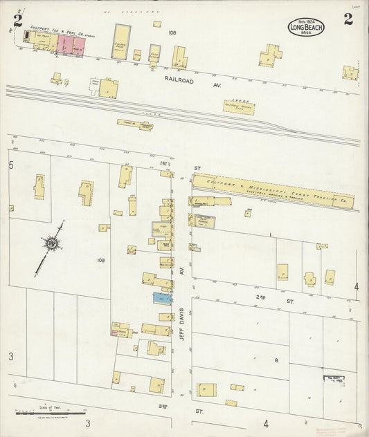 Sanborn Fire Insurance Map from Long Beach, Harrison County, Mississippi (1924), Sheet #0002 - Historic Sanborn Fire Insurance Map Print, vintage old map wall art, antique decor, genealogy gift, Mississippi Mississippi map