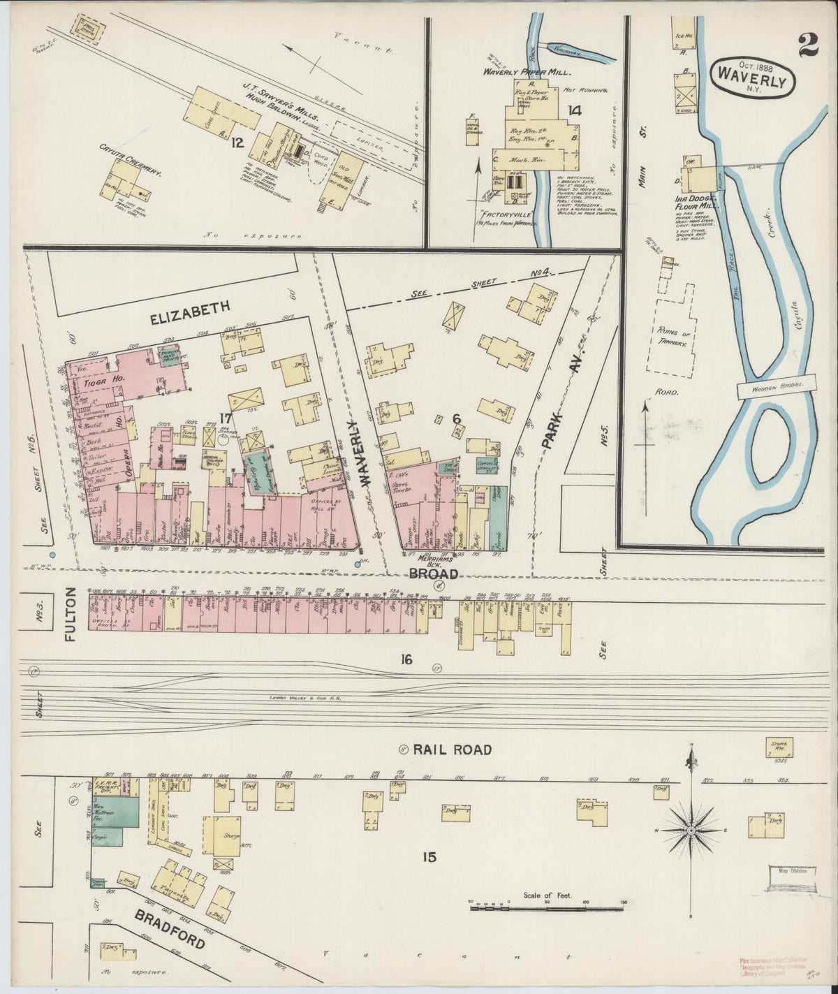 Sanborn Fire Insurance Map from Waverly, Tioga County, New York (1888), Sheet #0002 - Complete Map Set gallery image, historic Sanborn map, vintage wall art, New York New York