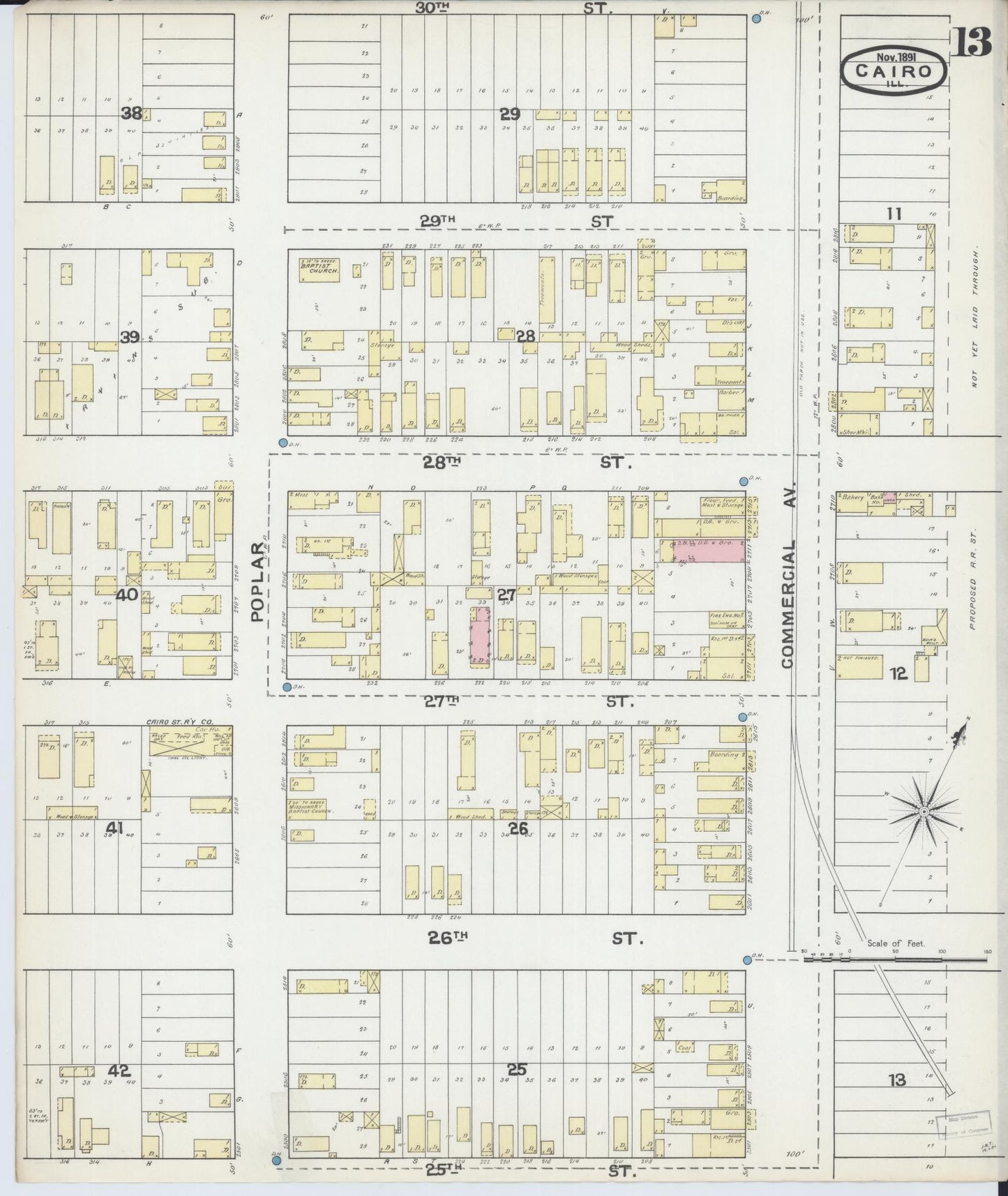 Sanborn Fire Insurance Map from Cairo, Alexander County, Illinois (1891), Sheet #0013 - Complete Map Set gallery image, historic Sanborn map, vintage wall art, Illinois Illinois