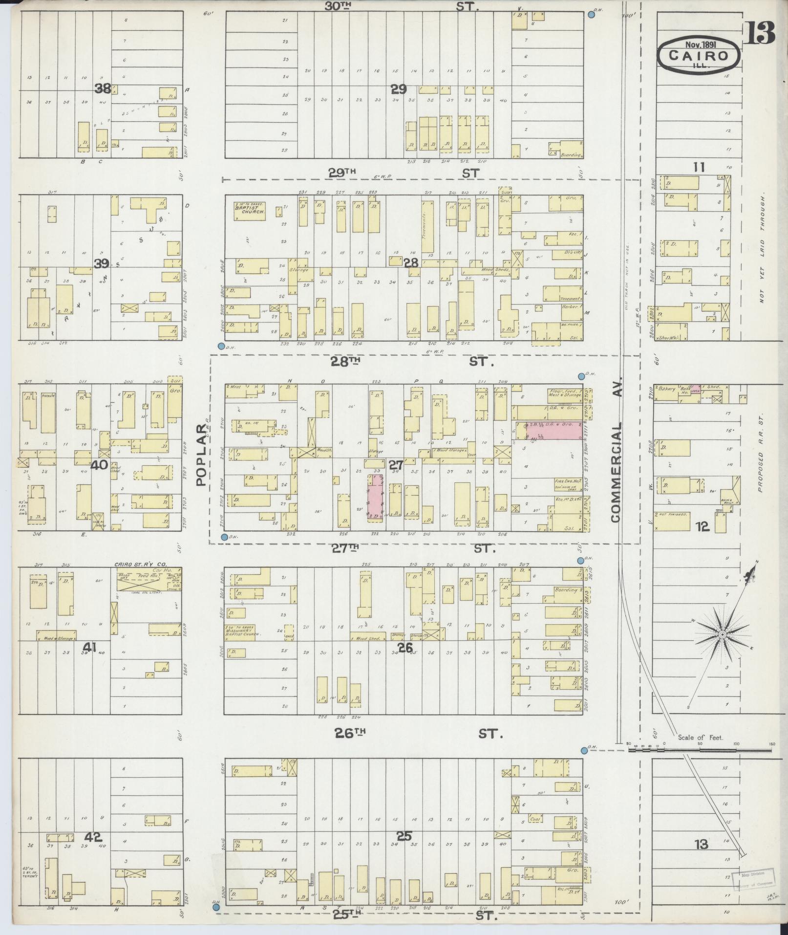 Sanborn Fire Insurance Map from Cairo, Alexander County, Illinois (1891), Sheet #0013 - Complete Map Set gallery image, historic Sanborn map, vintage wall art, Illinois Illinois