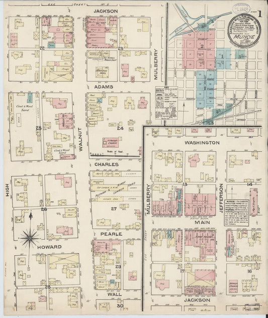 Sanborn Fire Insurance Map from Muncie, Delaware County, Indiana (1883), Sheet #0001 - Historic Sanborn Fire Insurance Map Print, vintage old map wall art, antique decor, genealogy gift, Indiana Indiana map
