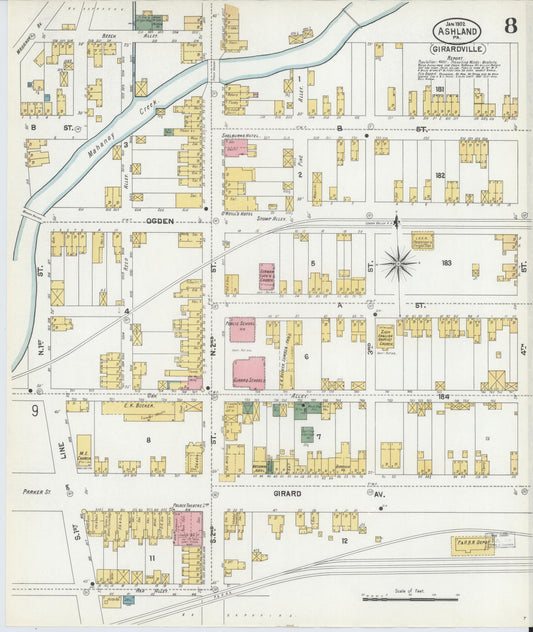 Sanborn Fire Insurance Map from Ashland, Schuylkill County, Pennsylvania (1902), Sheet #0008 - Historic Sanborn Fire Insurance Map Print, vintage old map wall art, antique decor, genealogy gift, Pennsylvania Pennsylvania map