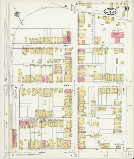 Sanborn Fire Insurance Map from Sunbury, Northumberland County, Pennsylvania (1918), Sheet #0010 - Historic Sanborn Fire Insurance Map Print, vintage old map wall art, antique decor, genealogy gift, Pennsylvania Pennsylvania map