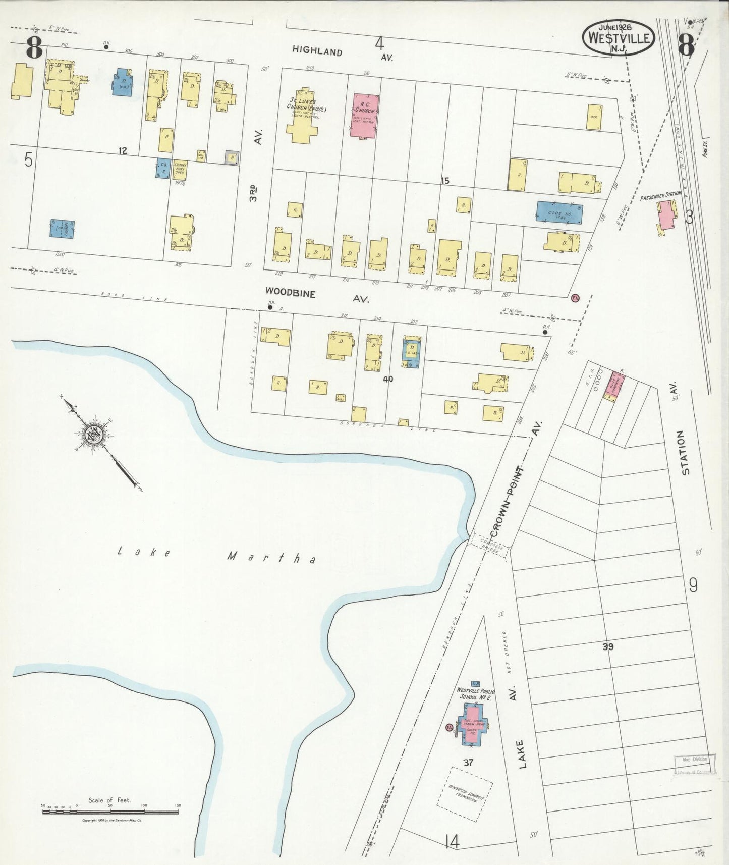 Sanborn Fire Insurance Map from Westville, Gloucester County, New Jersey (1926), Sheet #0008 - Complete Map Set gallery image, historic Sanborn map, vintage wall art, New Jersey New Jersey
