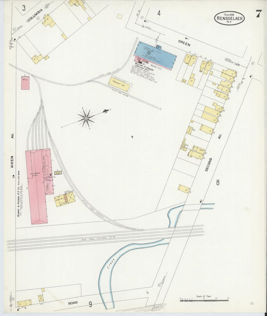 Sanborn Fire Insurance Map from Rensselaer, Rensselaer County, New York (1909), Sheet #0007 - Historic Sanborn Fire Insurance Map Print, vintage old map wall art, antique decor, genealogy gift, New York New York map
