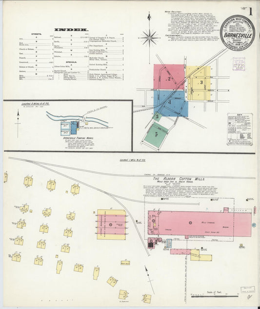 Sanborn Fire Insurance Map from Barnesville, Lamar County, Georgia (1908), Sheet #0001 - Complete Map Set gallery image, historic Sanborn map, vintage wall art, Georgia Georgia