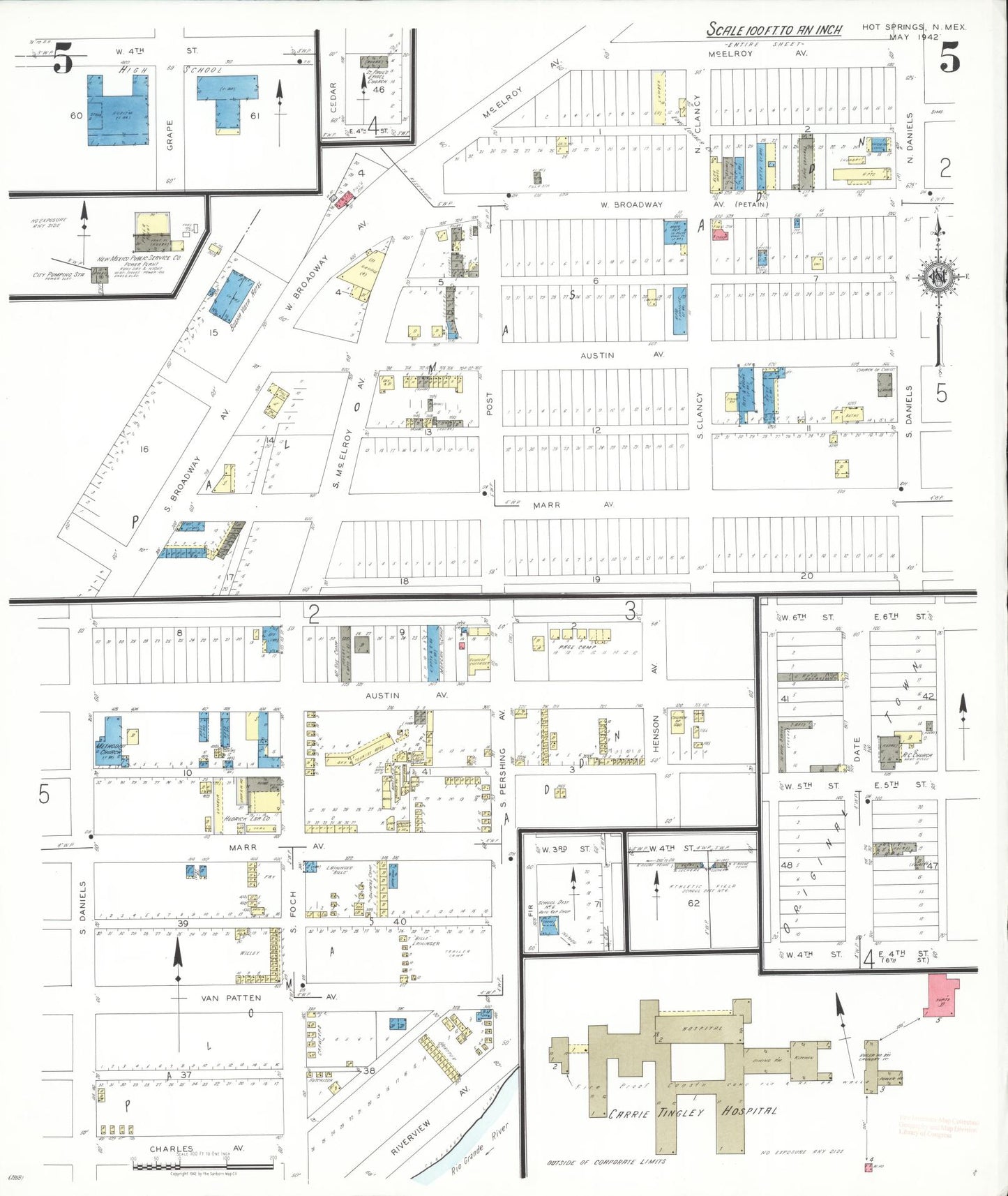 Sanborn Fire Insurance Map from Hot Springs, Sierra County, New Mexico (1942), Sheet #0005 - Complete Map Set gallery image, historic Sanborn map, vintage wall art, New Mexico New Mexico