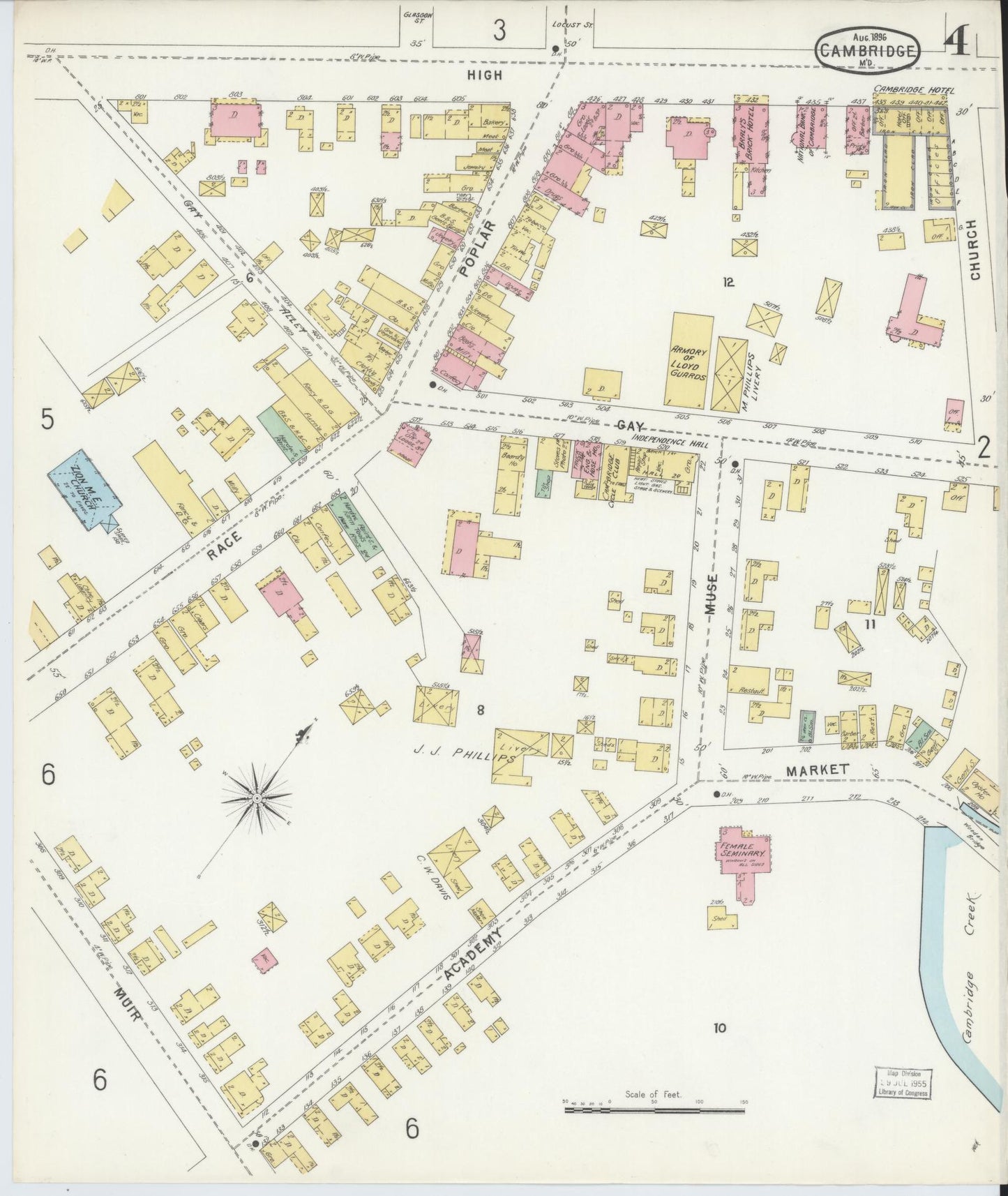 Sanborn Fire Insurance Map from Cambridge, Dorchester County, Maryland (1896), Sheet #0004 - Complete Map Set gallery image, historic Sanborn map, vintage wall art, Maryland Maryland