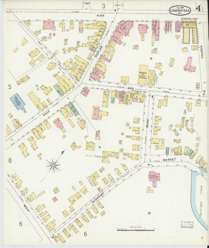 Sanborn Fire Insurance Map from Cambridge, Dorchester County, Maryland (1896), Sheet #0004 - Complete Map Set gallery image, historic Sanborn map, vintage wall art, Maryland Maryland