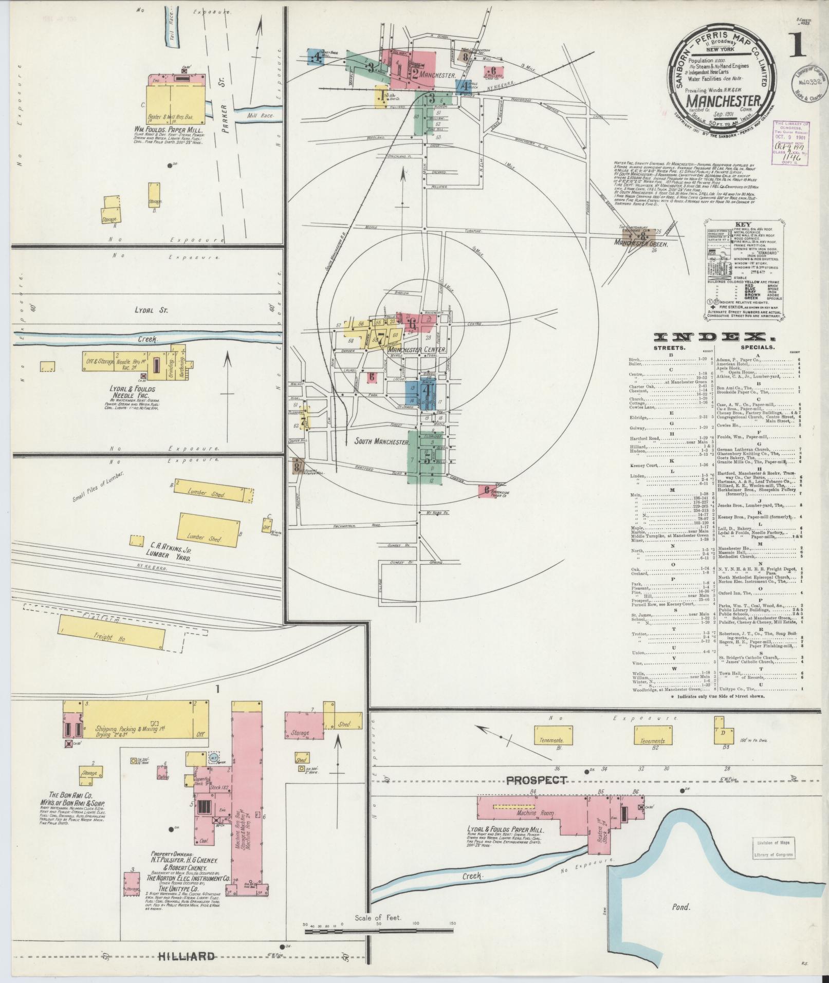 Sanborn Fire Insurance Map from Manchester, Hartford County, Connecticut. (1901), Sheet 1 – Historic Sanborn Fire Insurance Map Print