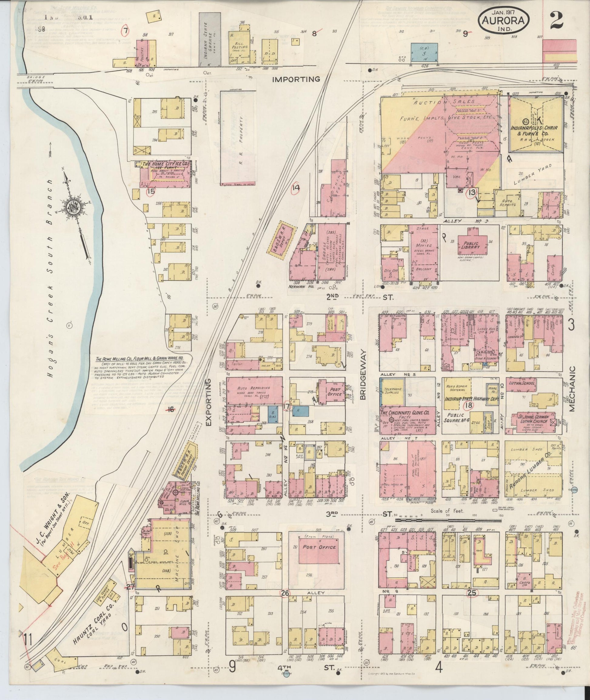 Sanborn Fire Insurance Map from Aurora, Dearborn County, Indiana (1935), Sheet #0002 - Complete Map Set gallery image, historic Sanborn map, vintage wall art, Indiana Indiana