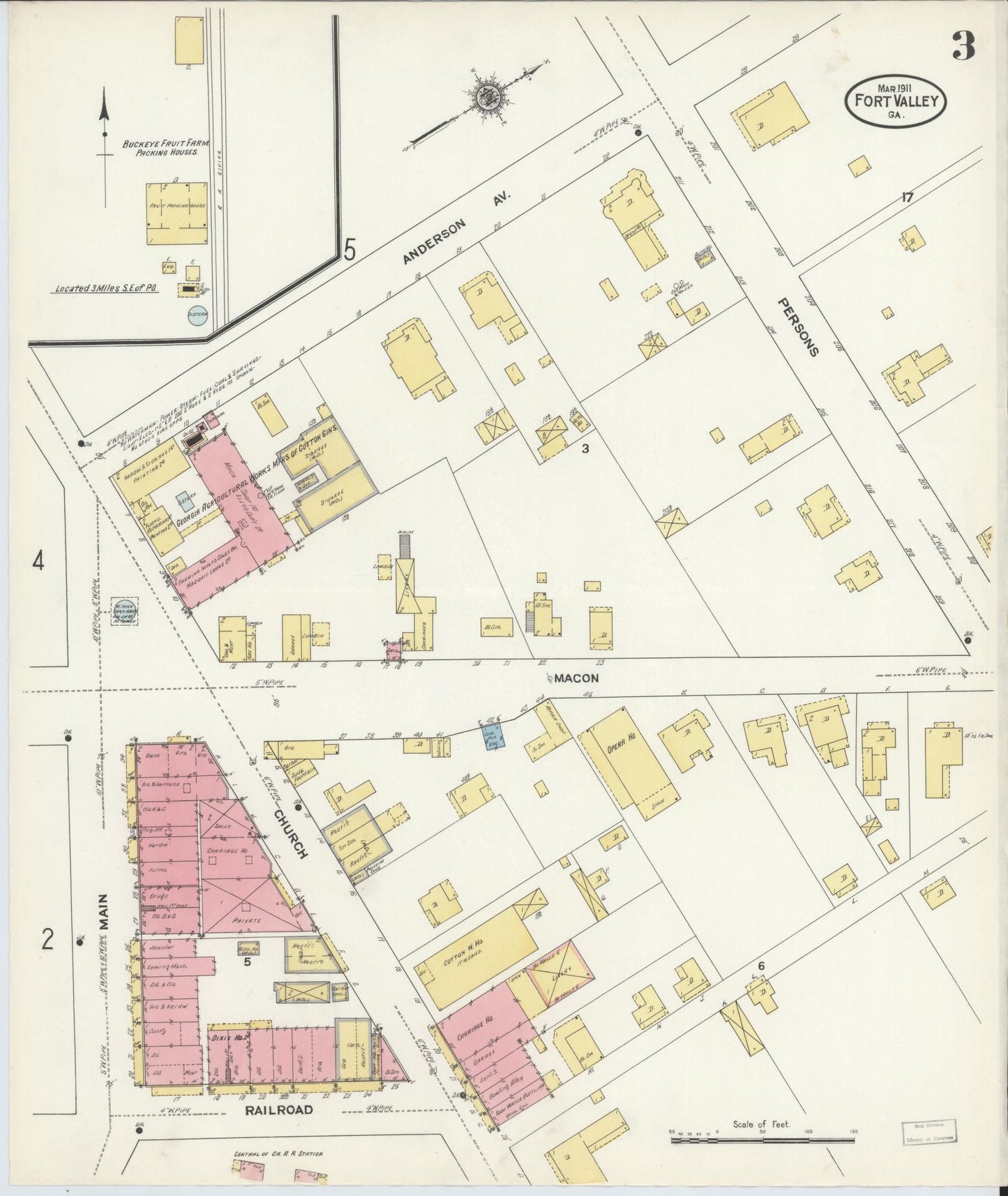 Sanborn Fire Insurance Map from Fort Valley, Peach County, Georgia (1911), Sheet #0003 - Complete Map Set gallery image, historic Sanborn map, vintage wall art, Georgia Georgia