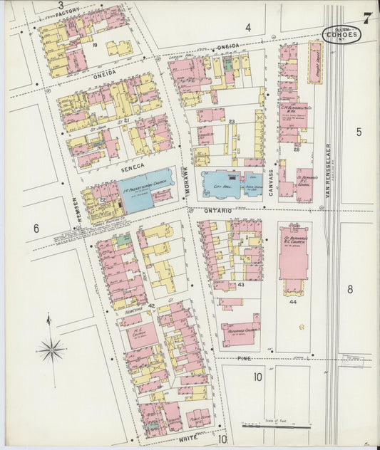 Sanborn Fire Insurance Map from Cohoes, Albany County, New York (1896), Sheet #0007 - Historic Sanborn Fire Insurance Map Print, vintage old map wall art, antique decor, genealogy gift, New York New York map
