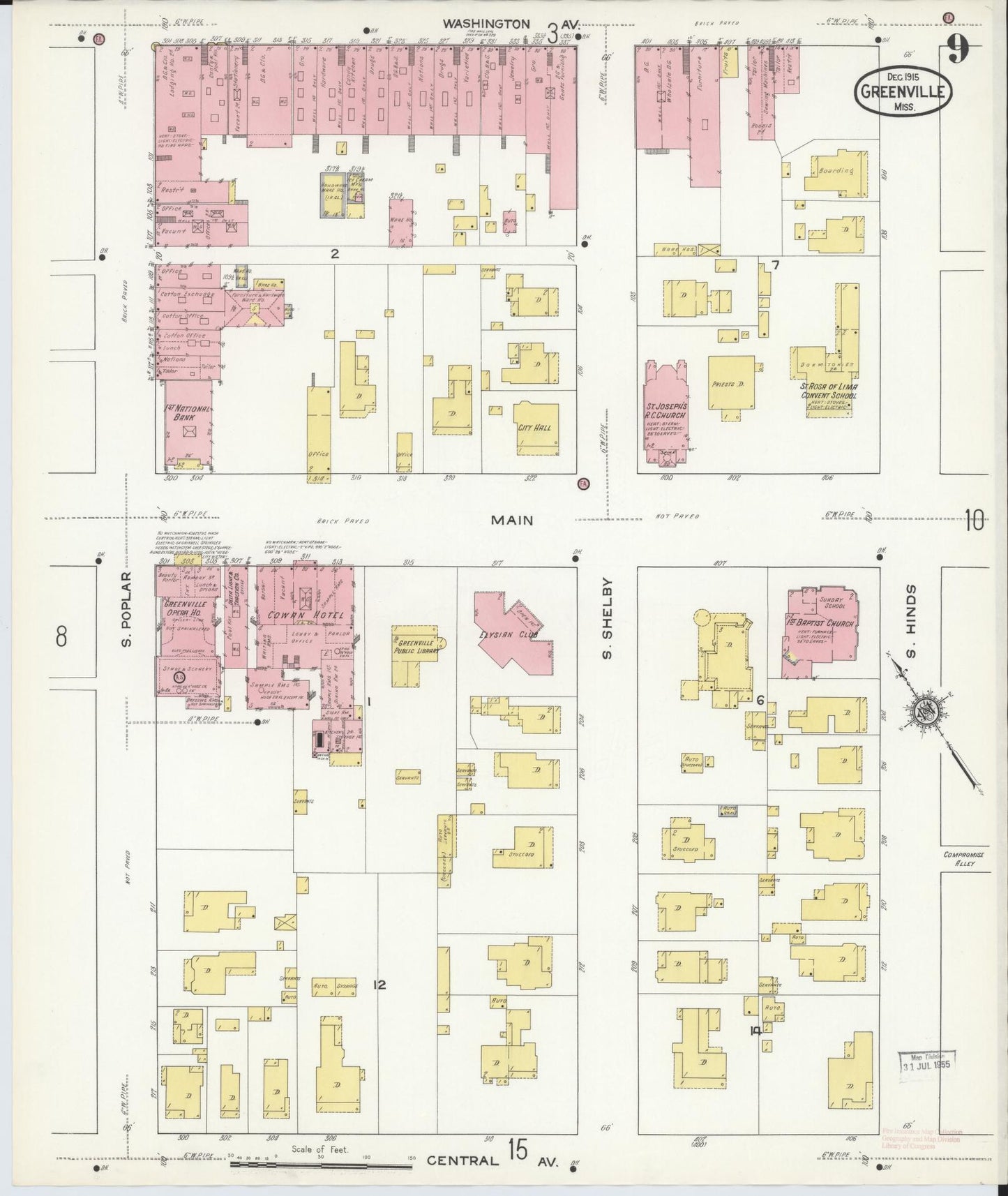 Sanborn Fire Insurance Map from Greenville, Washington County, Mississippi (1915), Sheet #0009 - Complete Map Set gallery image, historic Sanborn map, vintage wall art, Mississippi Mississippi