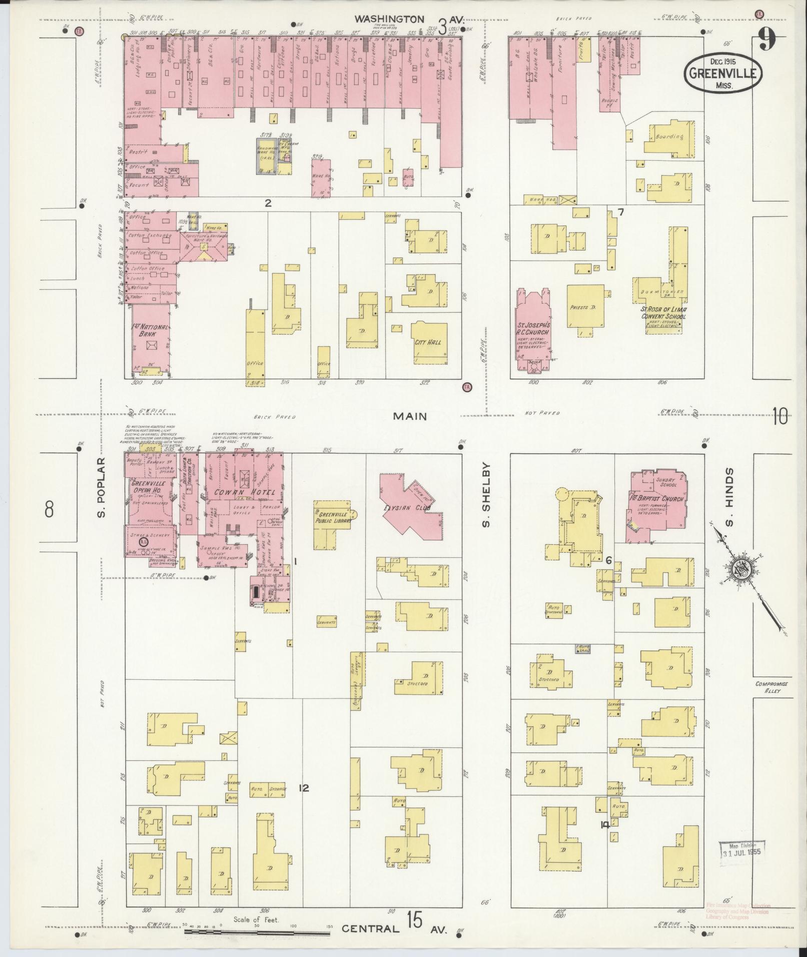 Sanborn Fire Insurance Map from Greenville, Washington County, Mississippi (1915), Sheet #0009 - Complete Map Set gallery image, historic Sanborn map, vintage wall art, Mississippi Mississippi
