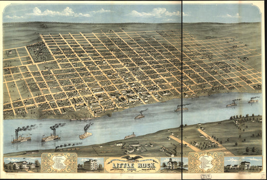 Bird's eye view of the city of Little Rock, the capitol of Arkansas 1871. (1871) – Historic Bird’s-Eye View Panorama Print