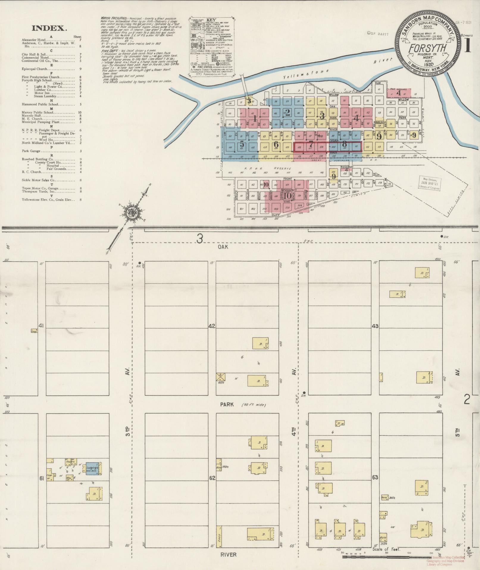 Sanborn Fire Insurance Map from Forsyth, Rosebud County, Montana (1920), Sheet #0001 - Historic Sanborn Fire Insurance Map Print, vintage old map wall art, antique decor, genealogy gift, Montana Montana map