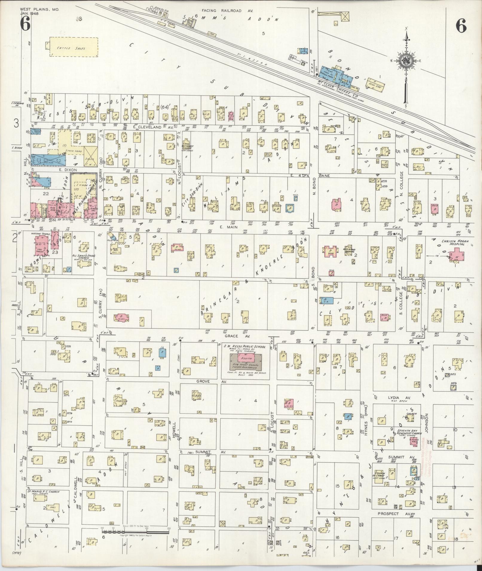 Sanborn Fire Insurance Map from West Plains, Howell County, Missouri (1948), Sheet #0006 - Complete Map Set gallery image, historic Sanborn map, vintage wall art, Missouri Missouri