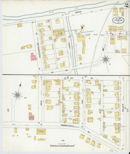 Sanborn Fire Insurance Map from Irwin, Westmoreland County, Pennsylvania (1904), Sheet #0002 - Historic Sanborn Fire Insurance Map Print, vintage old map wall art, antique decor, genealogy gift, Pennsylvania Pennsylvania map