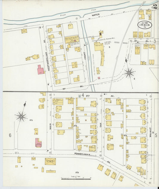 Sanborn Fire Insurance Map from Irwin, Westmoreland County, Pennsylvania (1904), Sheet #0002 - Historic Sanborn Fire Insurance Map Print, vintage old map wall art, antique decor, genealogy gift, Pennsylvania Pennsylvania map
