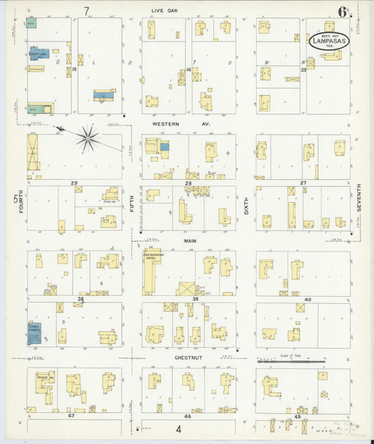 Sanborn Fire Insurance Map from Lampasas, Lampasas County, Texas (1907), Sheet #0006 - Historic Sanborn Fire Insurance Map Print, vintage old map wall art, antique decor, genealogy gift, Texas Texas map