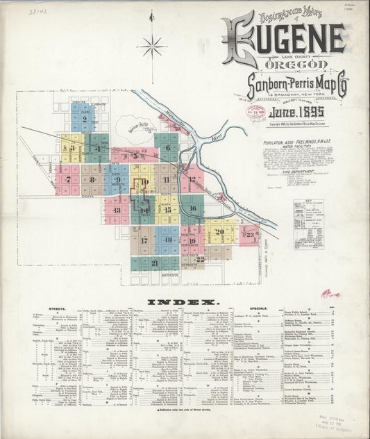 Sanborn Fire Insurance Map from Eugene, Lane County, Oregon (1896), Sheet #0001 - Historic Sanborn Fire Insurance Map Print, vintage old map wall art, antique decor, genealogy gift, Oregon Oregon map