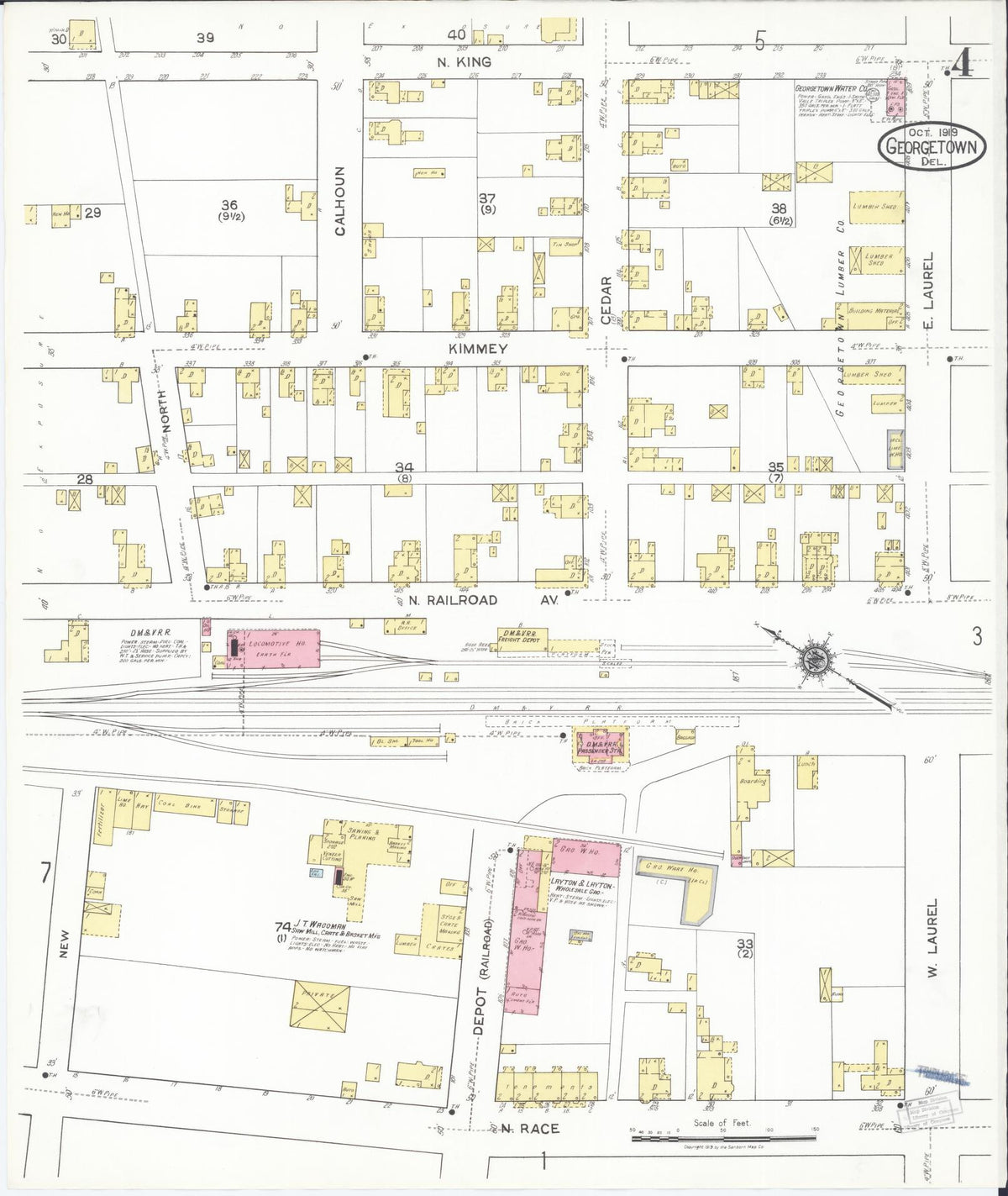 Sanborn Fire Insurance Map from Georgetown, Sussex County, Delaware (1919), Sheet #0004 - Complete Map Set gallery image, historic Sanborn map, vintage wall art, Delaware Delaware