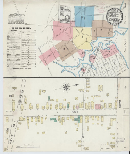 Sanborn Fire Insurance Map from Cambridge, Dorchester County, Maryland (1891), Sheet #0001 - Historic Sanborn Fire Insurance Map Print, vintage old map wall art, antique decor, genealogy gift, Maryland Maryland map