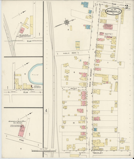 Sanborn Fire Insurance Map from Wernersville, Berks County, Pennsylvania (1914), Sheet #0002 - Historic Sanborn Fire Insurance Map Print, vintage old map wall art, antique decor, genealogy gift, Pennsylvania Pennsylvania map
