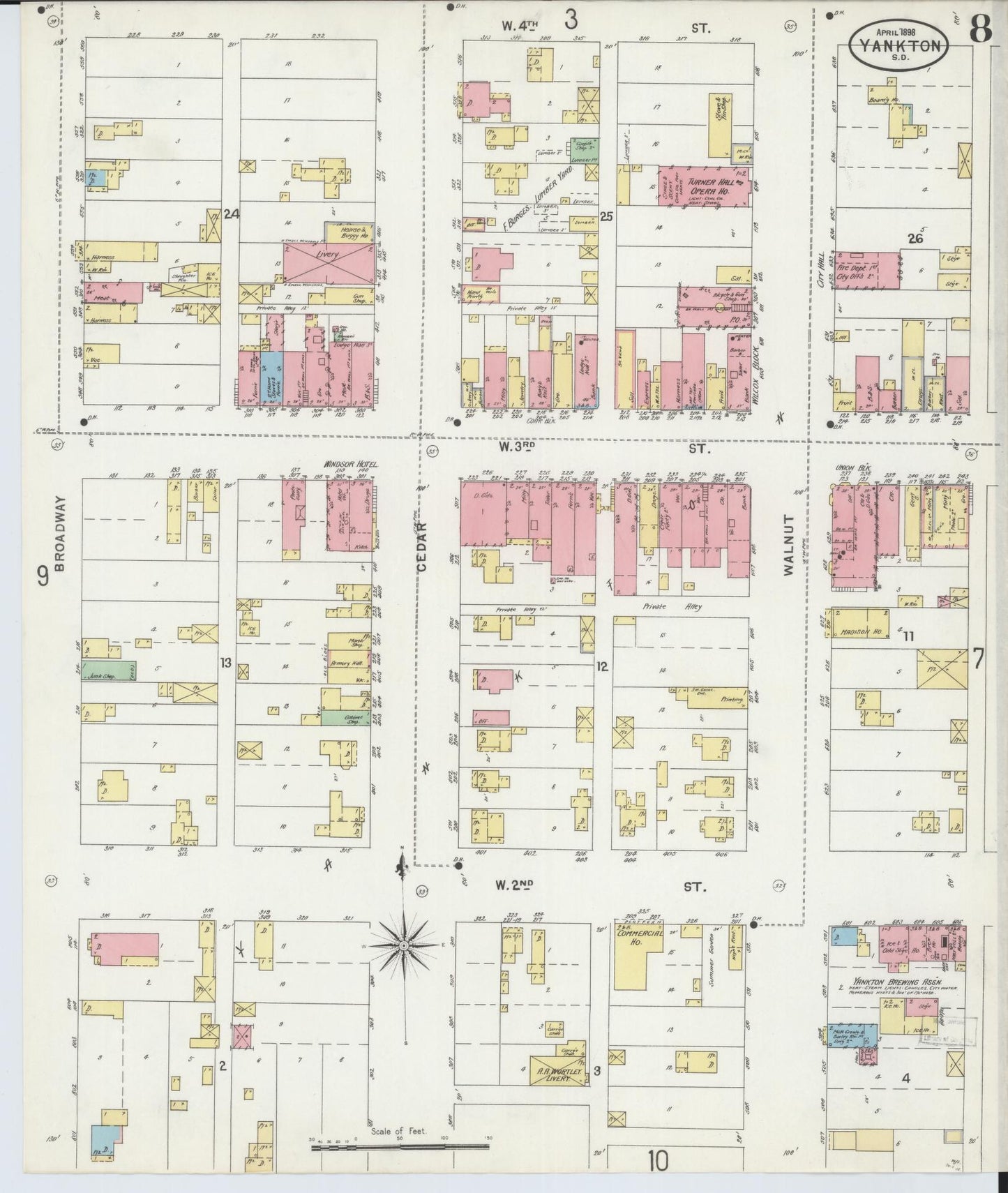 Sanborn Fire Insurance Map from Yankton, Yankton County, South Dakota (1898), Sheet #0008 - Historic Sanborn Fire Insurance Map Print, vintage old map wall art, antique decor, genealogy gift, South Dakota South Dakota map