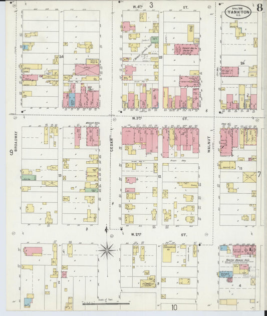 Sanborn Fire Insurance Map from Yankton, Yankton County, South Dakota (1898), Sheet #0008 - Historic Sanborn Fire Insurance Map Print, vintage old map wall art, antique decor, genealogy gift, South Dakota South Dakota map